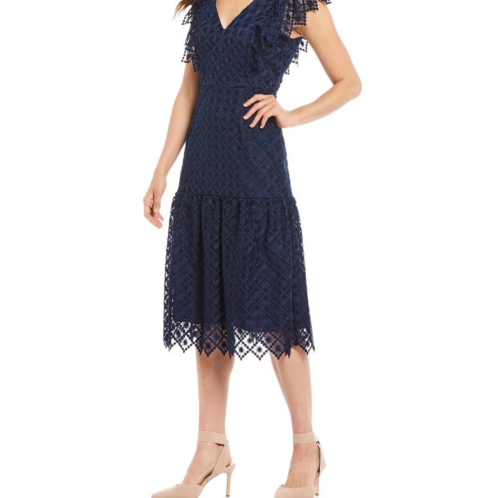ANTONIO MELANI Midnight Blue Lace Midi Dress